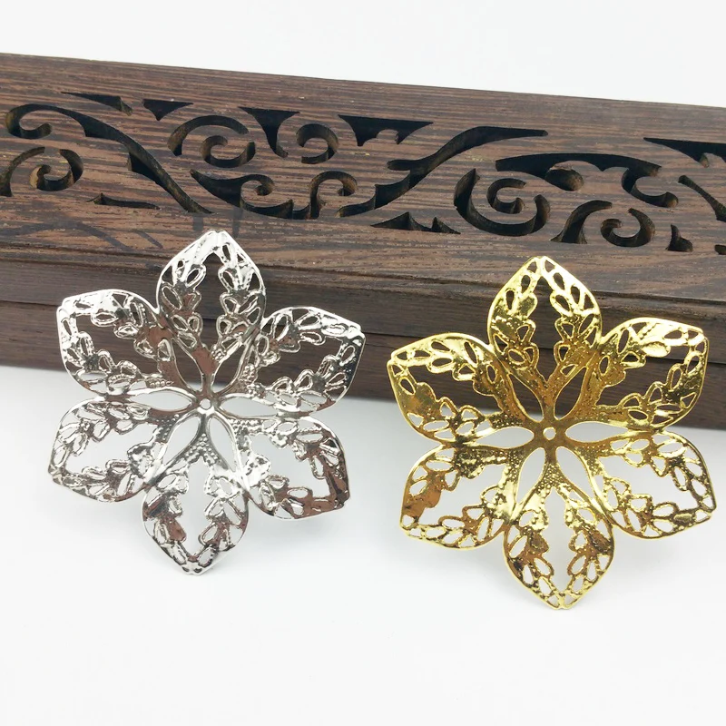 20pcs 43mm Filigree flower  Wraps Metal Charms For Embellishment Scrapbook  DIY Jewelry Metal Craft Headwear accessories