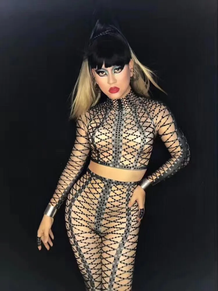 

New Sexy 3D Printing Full Rhinestones Tight Body Pants Female Singer Dj Opening Custom Dance Costumes Costume Party Celebration