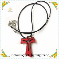 Freeship wood rosary accessory, rosary cross pendant,small Anka cross, Africa mini Anka cross pendant necklace with wax cord