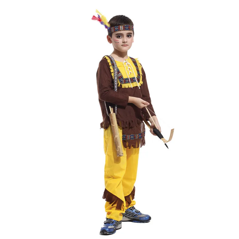 Kinder Jungen Halloween Cosplay Hunter Kostüme Indian Prince kinder Setzt Voll hülse Für Kinder 4-12 Jahre alt M/L/XL