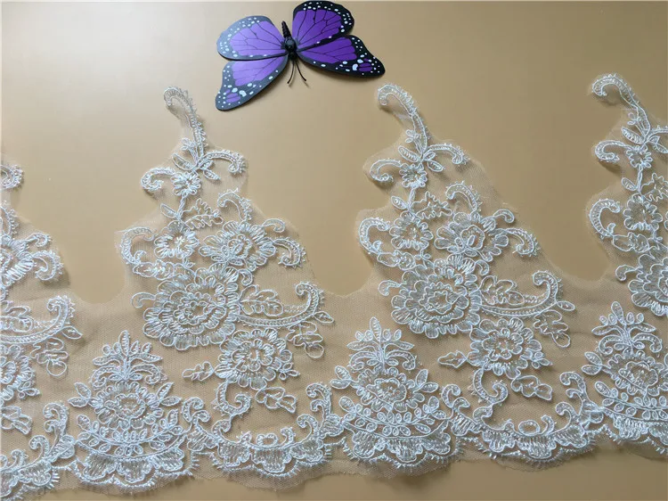 1Yard White/Ivory Lace Edge Mesh Tulle Flower Venise Venice Lace Trim Applique Sewing Craft for Wedding Decor DIY Boutique