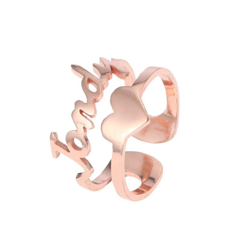 DODOAI Custom Name Ring with Heart Rose Gold Heart Ring Double Line Stacking Love Ring Stainless Steel Rings for Women