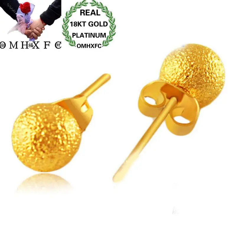 OMHXFC Wholesale European Fashion Woman Girl Party Wedding Gift 8mm Beads Balls 18KT Gold Stud Earrings ER121