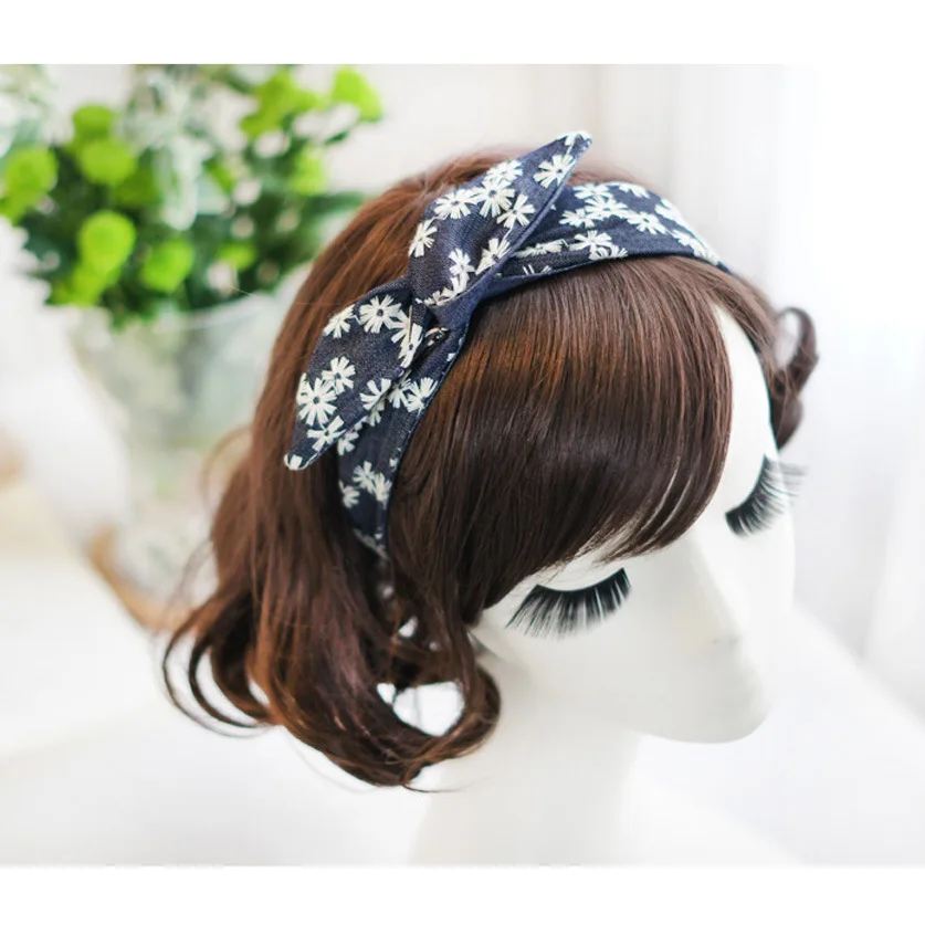 Fashion daisies embroidery Headband Small fresh flowers Hairband Rabbit Ear Ornament Bandanas Hair Accessories Hairbands