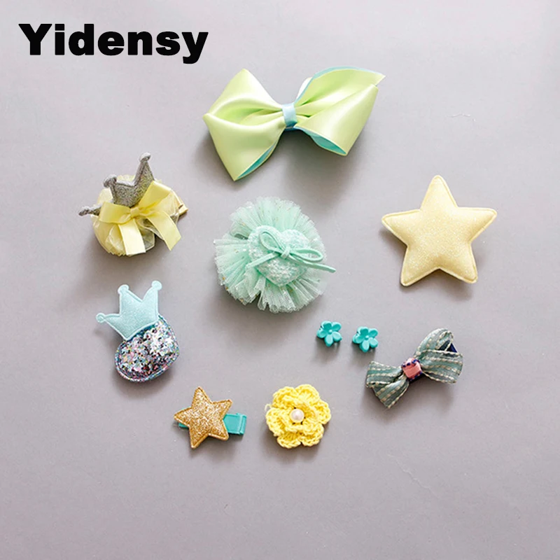 10pcs Fashion Bowknot Hair Pins Children Crown Stars Cartoon Hair Clips Sets Kids Girls Barrettes Headwear Christmas Gift