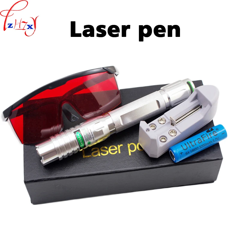 

Adjustable focus green laser flashlight focusable burning high-power star hard aluminum laser pen 3.7V 1pc