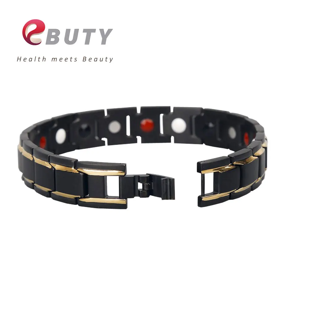 

EBUTY Black 316L Bracelets Stainless Steel Bracelet Health Energy Germanium FIR Magnetic Stones High Quality with Package Box