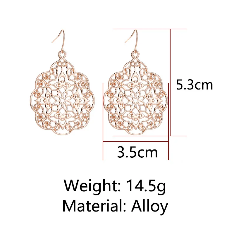 Vintage Aulic Style Oversize Hollow Arabesquitic Flower Boho Dangle Earrings Silver Plated Golden Black Drop Earrings For Women