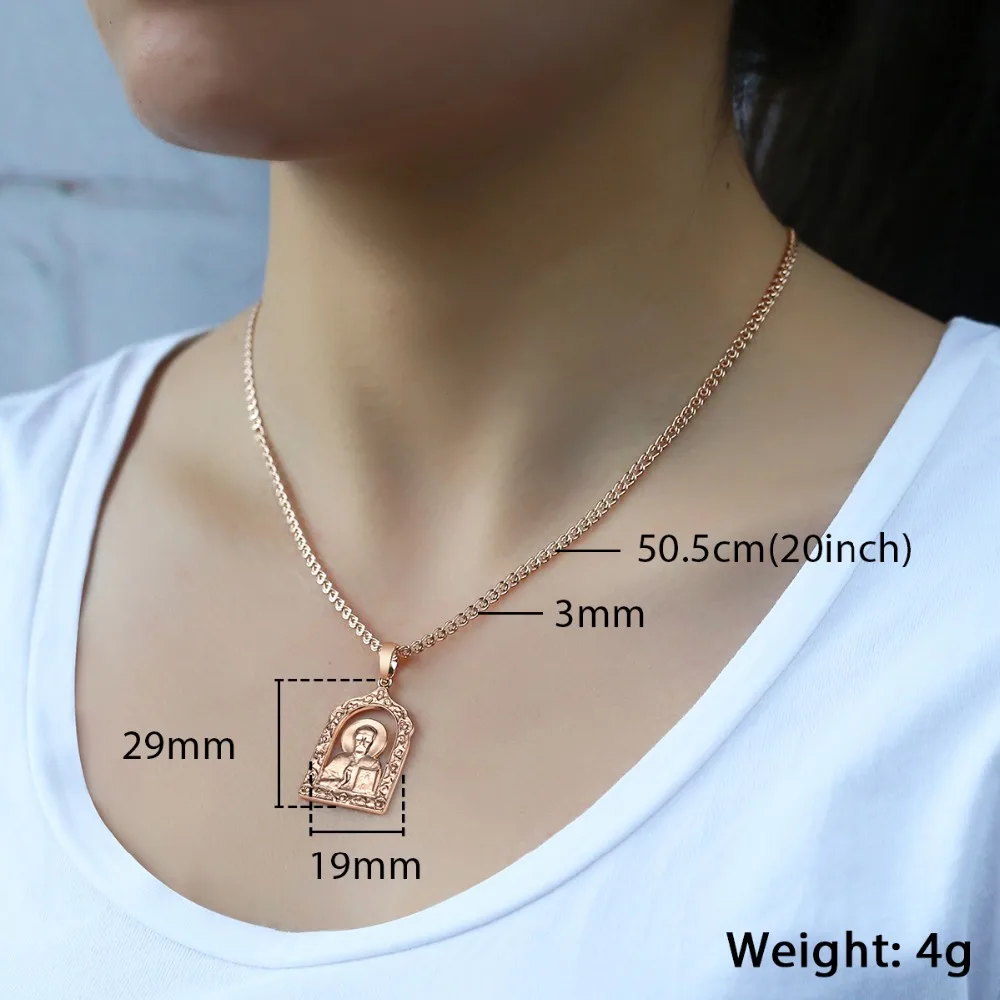 Virgin Mary Jesus Pendant Necklace For Women Men 585 Rose Gold Color Necklace Woman Male Jewelry Wholesale Fashion Gifts 50.5cm
