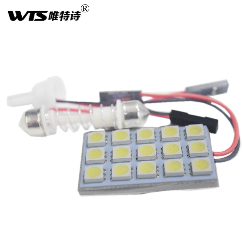 

Free Shipping 100pcs car led dome light 15SMD 5050 LED Car Panel light Interior Room Dome Car Light Bulb Lamp with 2 Adapters