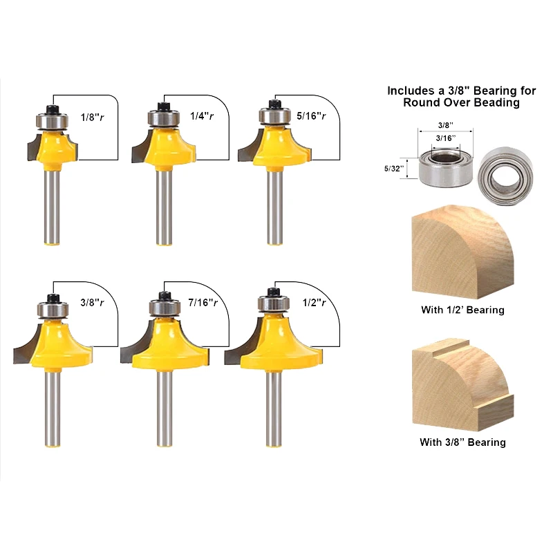 

6pcs/set Bit Round Over Bead Edge Forming Router Bit Set - 1/4" Shank