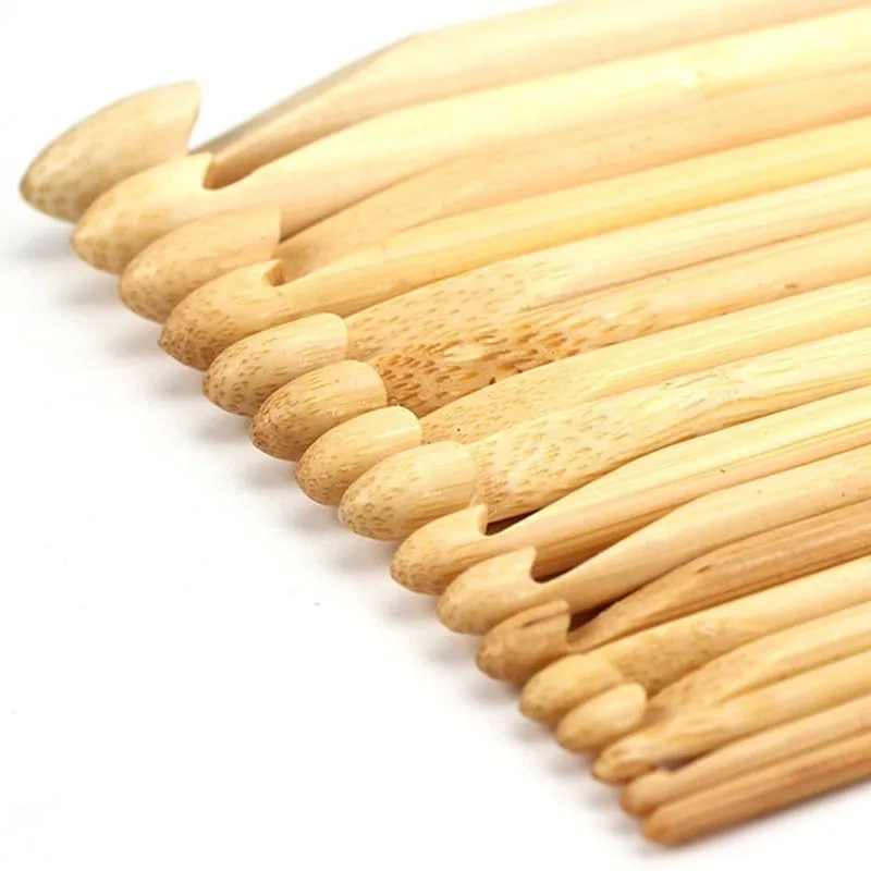 16pcs Bamboo Crochet Hook Set DIY Knitting Needles Handle Home Knitting Weave Yarn Crafts Household Knitting Tools 2mm-12mm