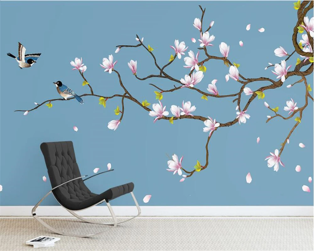 

beibehang High decorative painting papel de parede 3d wallpaper Magnolia hand-painted flowers and birds new Chinese background