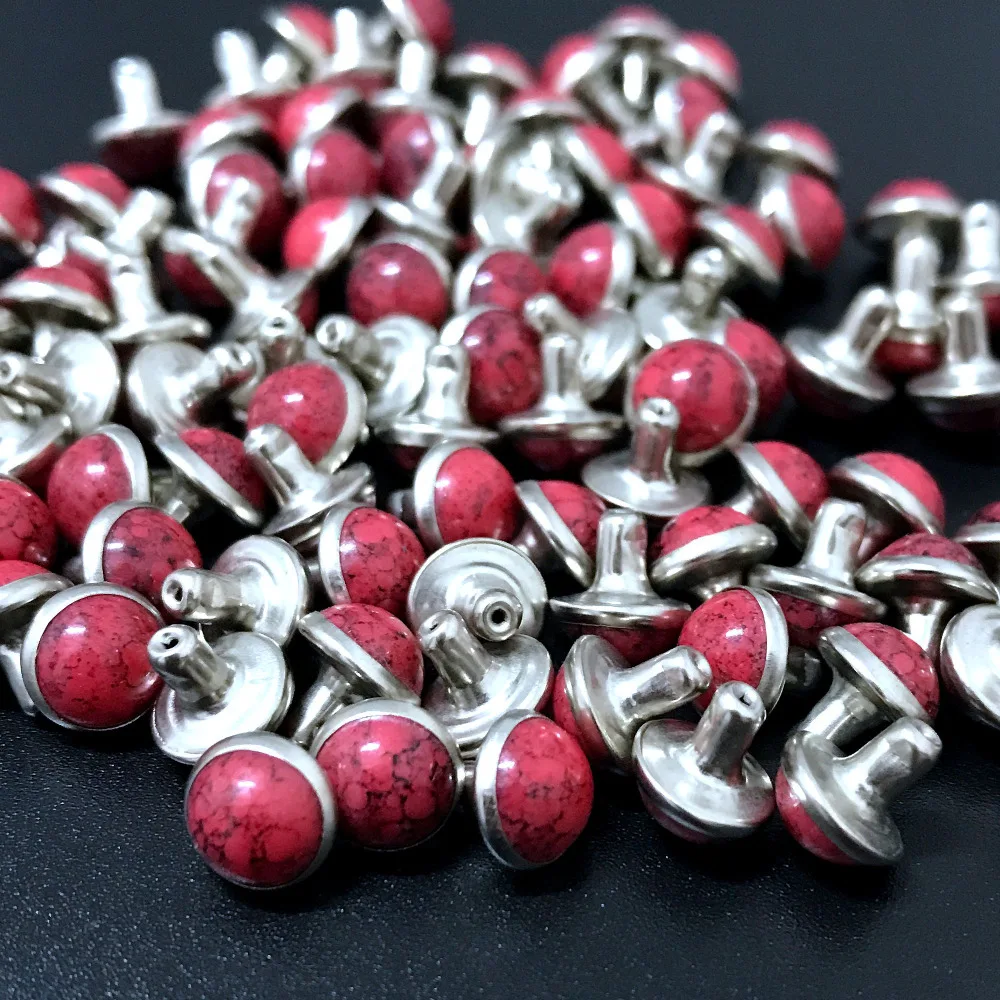 Hot Sell DIY 100PCS 6.5MM Accessories Red Turquoise Crack Rivets Leather Craft Punk Studs Fit DIY Making Shipping Free