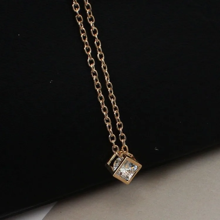 2018 New Collier Fashion Geometric Cubes Zircon Chokers Necklace Cz Crystal Square Pendant Necklacce For Women Jewelry