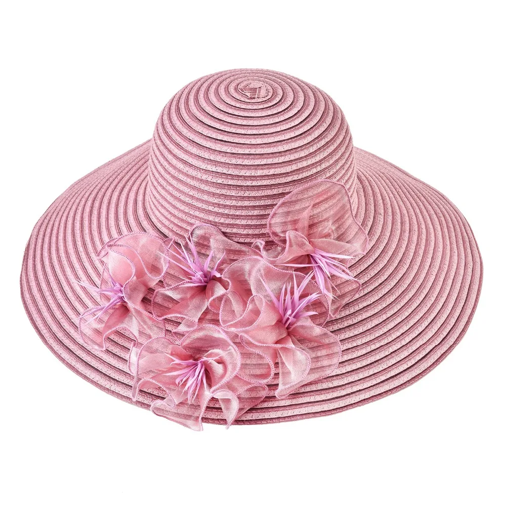 

Large Brim Women Summer Hats UV Protection Straw Sun Hat Ladies Floral Fascinator Wedding Kentucky Derby Party Floppy Hats A366