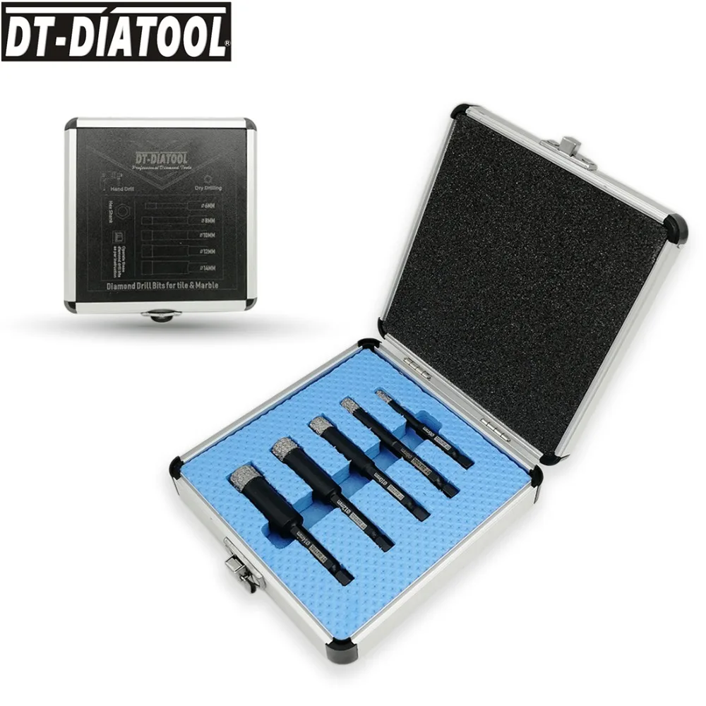 DT-DIATOOL 5pcs/box Diameter 6/8/10/12/14MM Quick-fit Shank Dry Diamond Drilling Core Bits Drill Hole Saw for Granite Marble