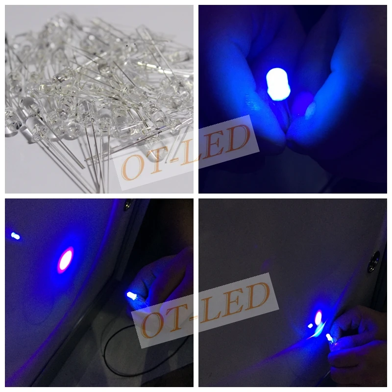 

1000pcs 5mm Ultraviolet 395nm 400nm UV LED Diode Light Emitting Lamp 5 mm UVLED Ultra Violet Purple 5 mm Round Water Clear Lens