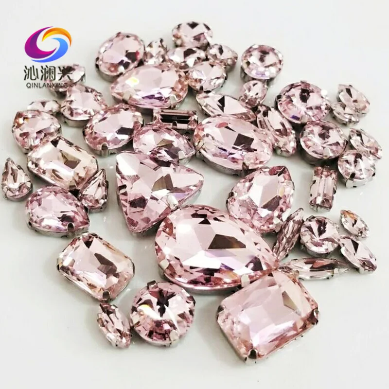 Mixed Shape 68pcs Pink High Quality Glass Crystal Rhinestones, Sew on Stones Use for Needlework, Diy/Clothing Accessories