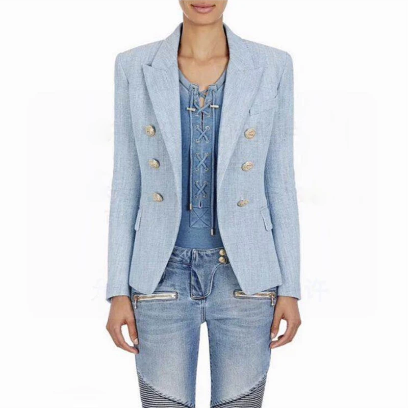 S-XXL High quality 2020 fashion ladies new classic double-breasted imitation denim slim Slim casual commute Blazers