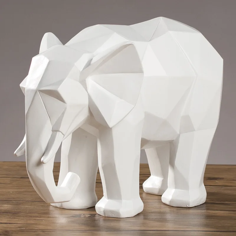 Elephant Statue Abstract Resin Ornaments Black White Geometric Elephant Animal Sculpture Crafts Home Decoration Model Gift