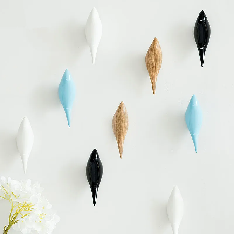 Creative Bird Shape Wall Hook Home Decoration Resin Wood Grain Storage Rack Door After Coat Hat Hanger 3D Coat Holder Peace Dove