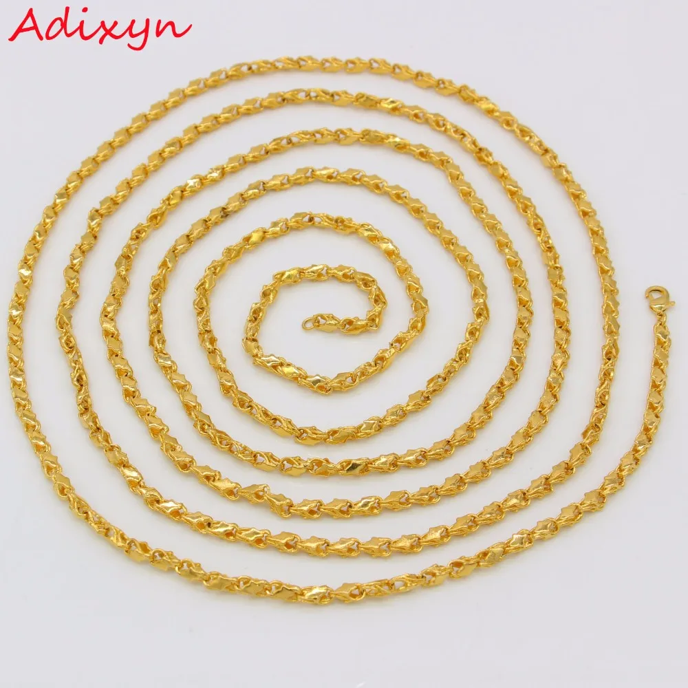 Adixyn Length 200cm 4MM Ethiopian Chain Necklaces for Women/Men,Gold Color African Eritrean Necklace/Dubai/Arab N0254