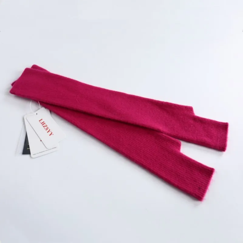 LHZSYY 40 centimetri di Visone Cashmere sezione Lungo Inverno Tenere In caldo Addensare Guanti di Moda Nuovo colore Solido Ci fori per le dita Delle