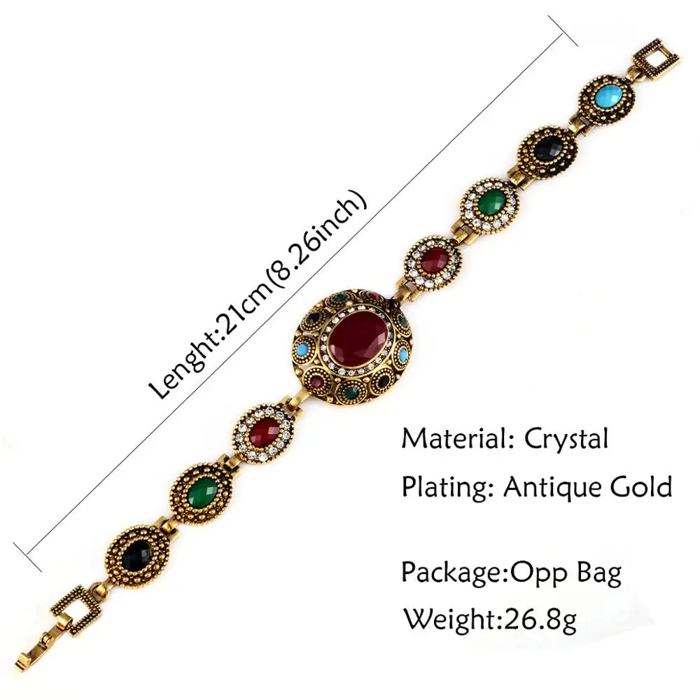 Turkish Jewelry Ethnic Bohemian Bracelets For Women Red Gem Stone Black Resin Tribal Gold-Color Femme Bracelet Jewellery