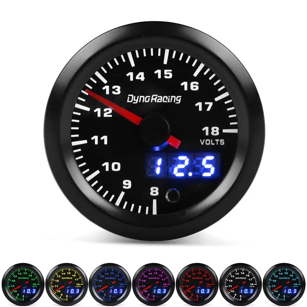 Dynoracing Dual Display 52MM 7 Colors Voltmeter Volt Gauge 8-18V Voltage gauge Car meter with stepper motor Car meter