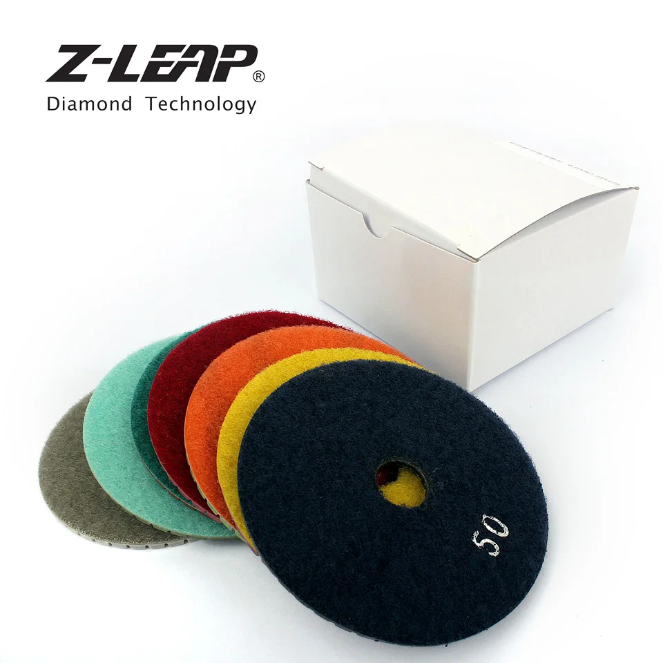 Z-LEAP 4 "7 ชิ้น/เซ็ตเพชรแผ่นขัดเปียกใช้คอนกรีตหินแกรนิตหินอ่อนบดแผ่นดิสก์ 100 มม.ยืดหยุ่นเรซิน BOND ล้อขัด