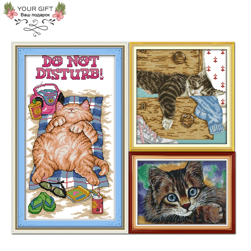 Joy Sunday-Lazy Sleeping Cat Home Decoration, Lovely Animal Needlework Embroidery, DIY Cross Stitch Kits, D132(2), D176, D687