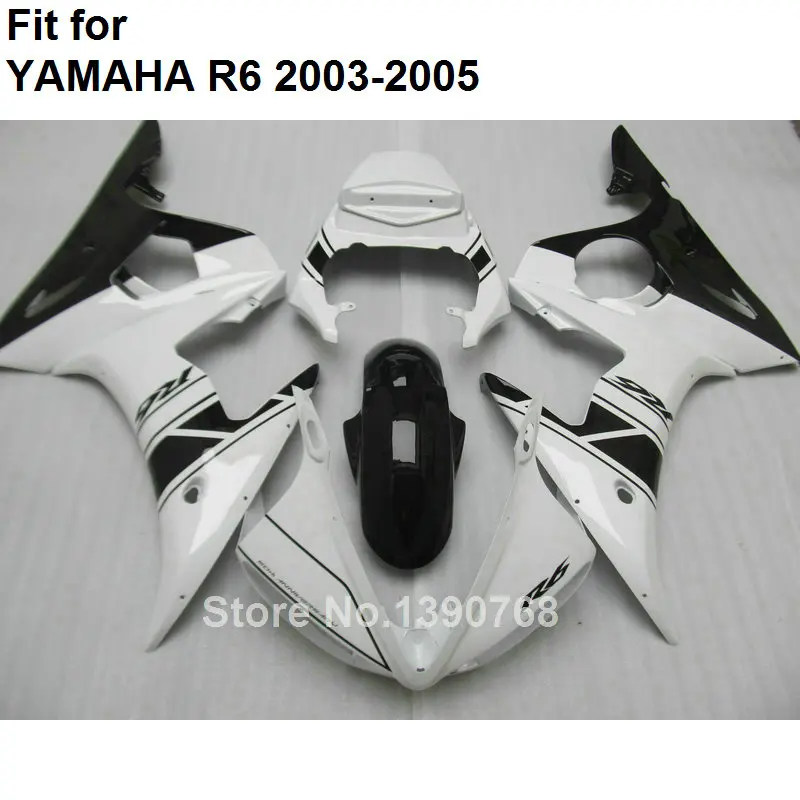 Aftermarket body parts fairings for Yamaha YZF R6 2003 2004 2005 white black Motorcycle fairing kit YZFR6 03 04 05 BC18