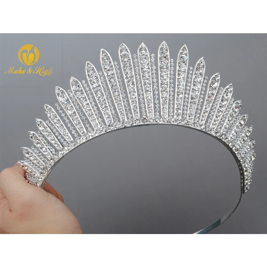 

Miss Beauty Pageant Tiara and Crowns Crystals Brides Headband Women Queen Wedding Bridal Prom Round Crown Diadem Hair Accessory