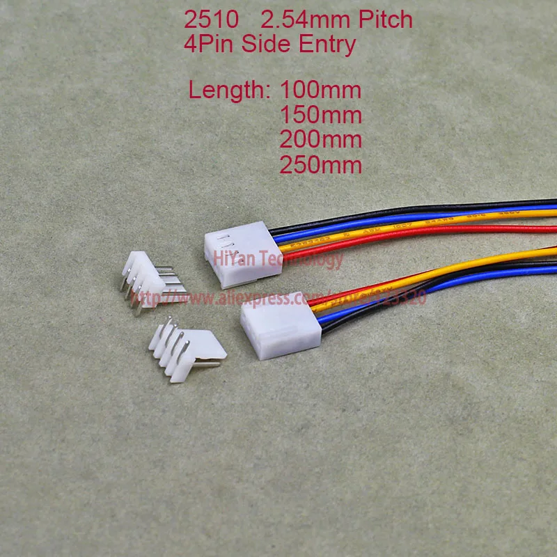 1000sets 2510 2.54mm Pitch Side Entry 4Pin Connector 100mm To 250mm with 1007 26AWG Electronic Wire Cable 4AW Pin Header