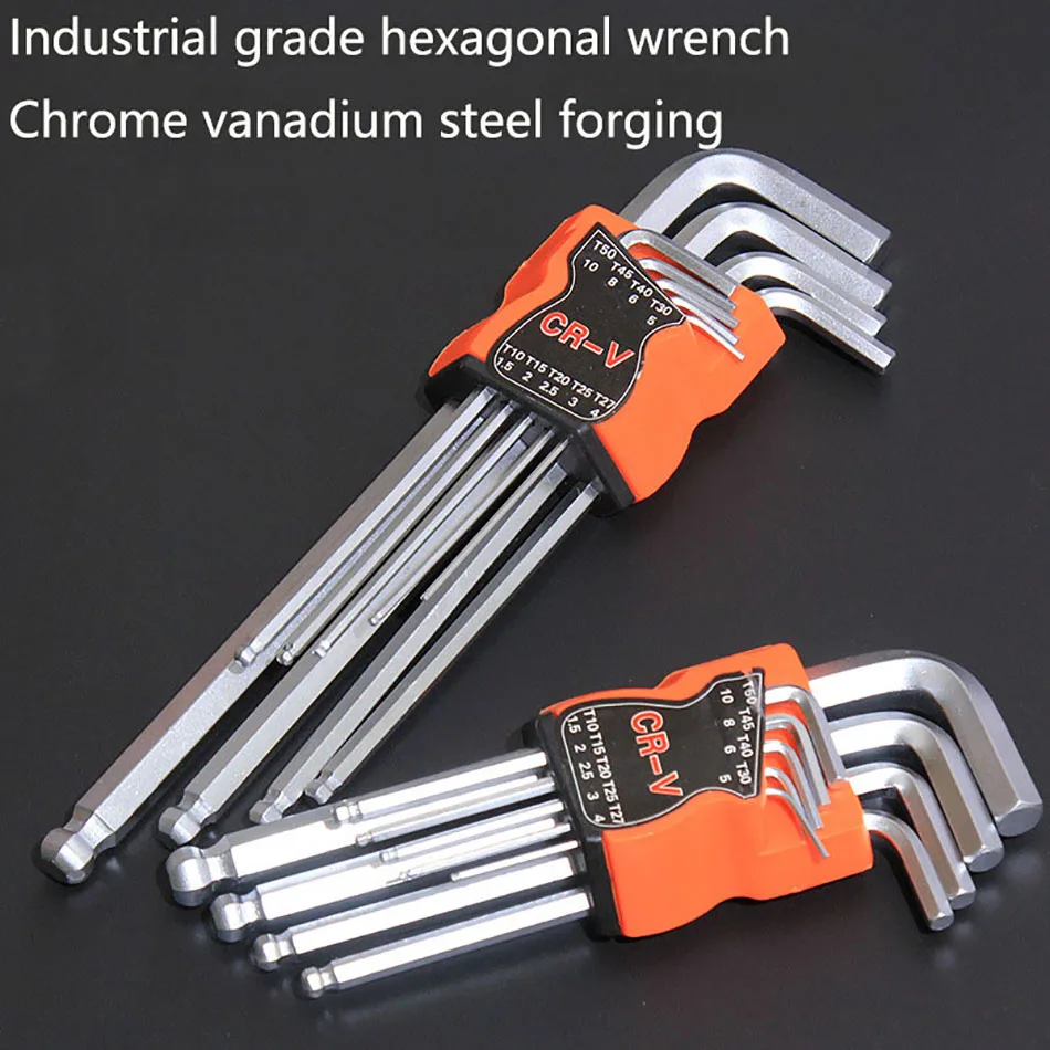 9pcs Multifunction Hexagon Allen Key Wrench Tools set Matte Chrome flat head Ball End Spanner set Screwdriver Set Tool Kit