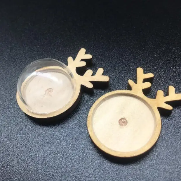 

20pcs/lot Deer Antler shape wood material Cameo Cabochon wood frame base setting with glass dome DIY glass cover Pendants