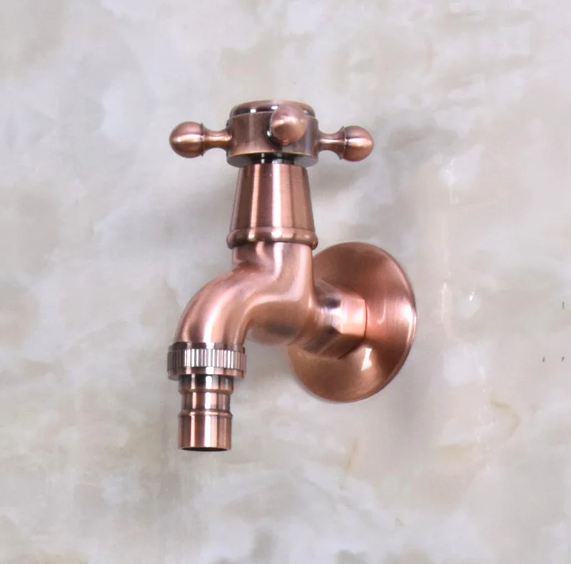 New Antique Red Copper Brass Single Cross Handle Washing Machine Tap Single Cold Water Laundry Sink Faucet aav301