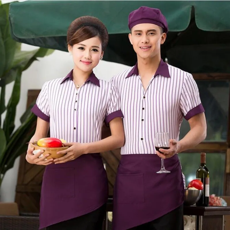 

Hotel Workwear Summer Female Waiter Short Sleeve Jacket Overalls Restaurant Hot Pot Fast Food Shop Waiter Shirt Uniform H2270