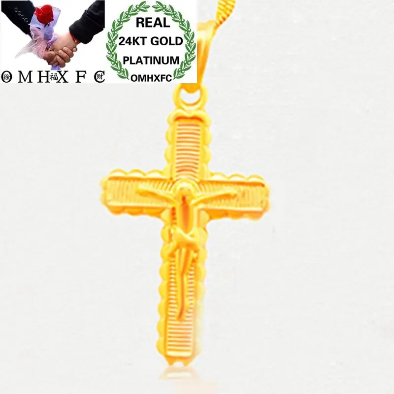 OMHXFC Wholesale European Fashion Woman Man Unisex Party Birthday Wedding Gift Jesus Cross 24KT Real Gold Charm Pendant PN216