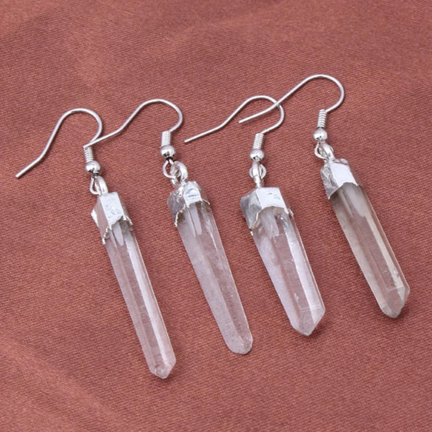 Natural Rock Crystal Pillar Irregular Shape Earring White Crystals Dangle Hook Stone Earrings Women Girls Jewelry Gifts