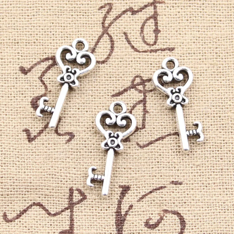 20pcs Charms Vintage Skeleton Key 21x9mm Antique Making Pendant fit,Vintage Tibetan Bronze Silver color,DIY Handmade Jewelry