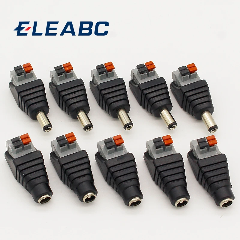 5pcs DC Male +5 pcs DC Female connector 2.1*5.5mm DC Power Jack Adapter Plug Connector for 3528/5050/5730 single color led strip