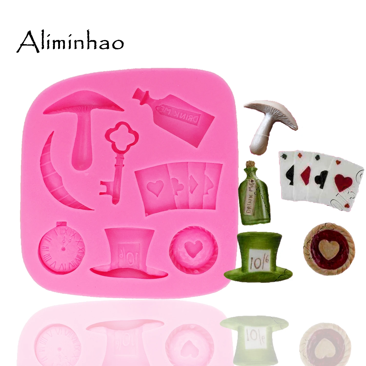 B1315 Alice Wonderland 3D Poker Fondant Cake Decorating Tools Cake Border Silicone Molds Gumpaste Chocolate Candy Clay Moulds