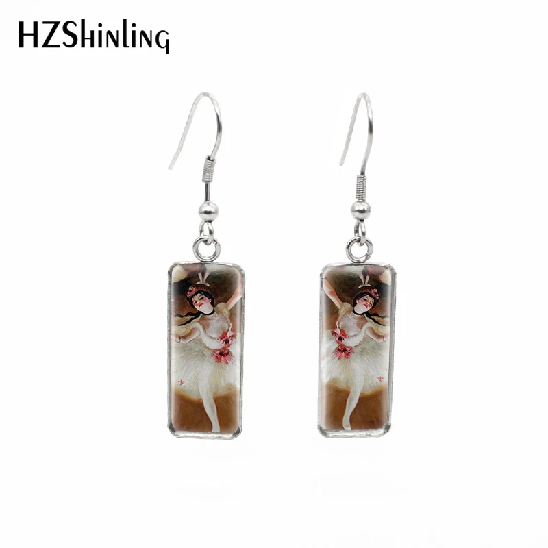 2019 New Degas Rectangular Earring Dancers Fish Hook Earring Handmade Art Glass Dome Photo Jewelry