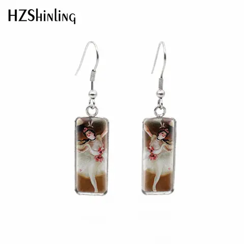 2019 New Degas Rectangular Earring Dancers Fish Hook Earring Handmade Art Glass Dome Photo Jewelry