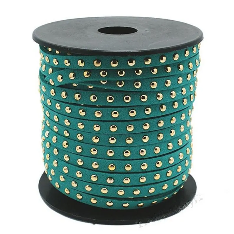 20Yds Sea Green Suede Cord,Microfiber Faux Cord,Gold Studded Suede Cord,Gold Riveted Cord,5mmx2mm,Bracelet Necklace Jewelry