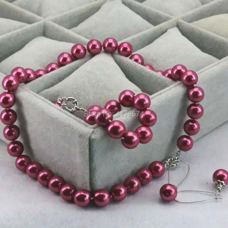 Hot Sale 10mm Accessories Red Glass Pearl Beads Necklace Bracelet Earrings Sets Jewelry Making Design Christmas Gift Women Girls