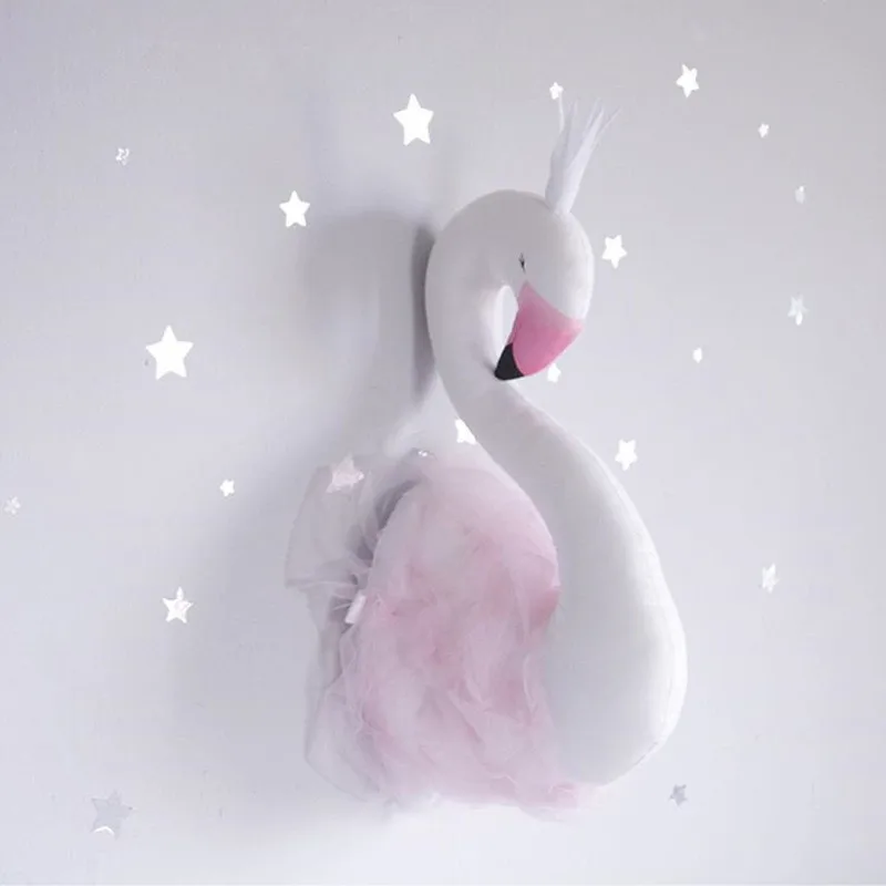 45CM 3D Swan Stuffed Animals Cloth Dolls Toys for Girls Baby Nursery Decor Wall Hanging for Kid Room Flamingo Decoration Gift