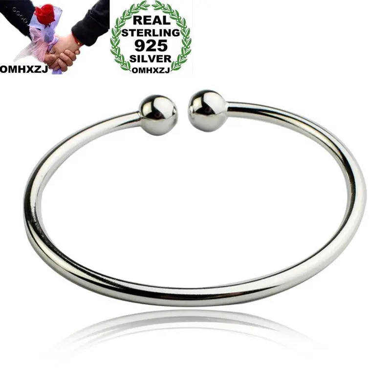 

OMHXZJ Wholesale Personality Fashion OL Woman Girl Gift Silver Simple Blank Open 925 Sterling Silver Cuff Bangle Bracelet BR163